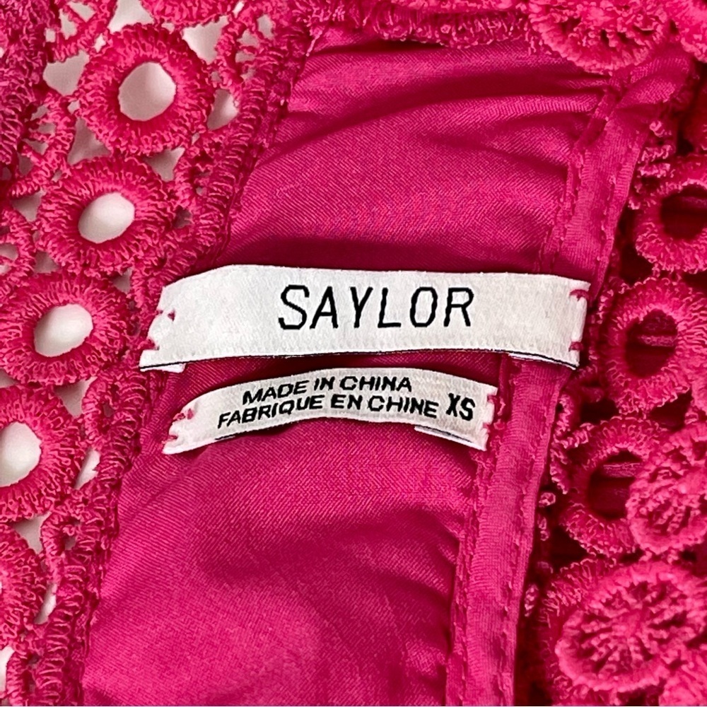 SAYLOR Pink Eyelet Ruffle Peplum Blouse Flutter Sleeve Boho Romantic Statement - Picture 13 of 16